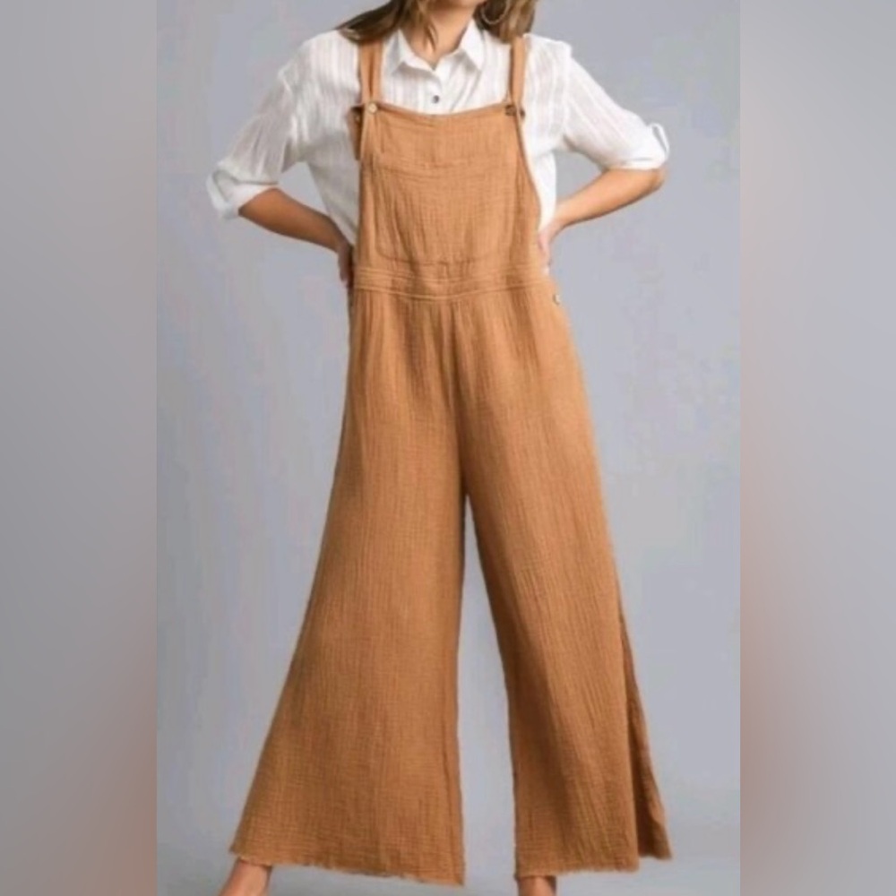 NWT Umgee Brand Rust Orange Gauze Wide-Leg Jumpsuit